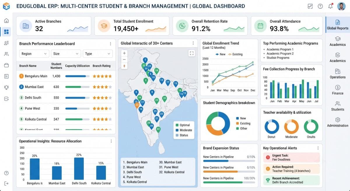 Student & Branch Management platform interface